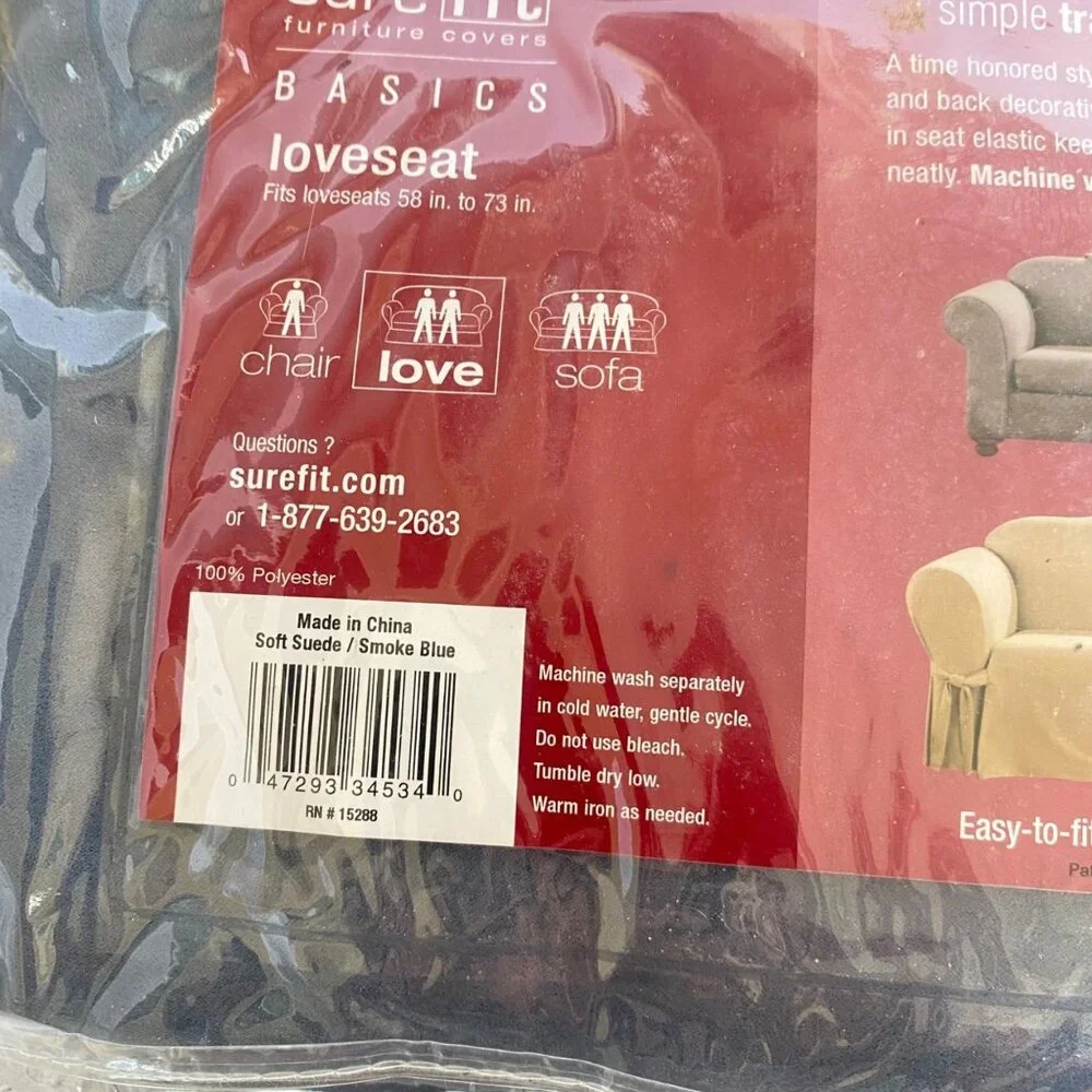 Sure Fit Basics Loveseat Slipcover Smoke Blue Soft Suede Fits 58